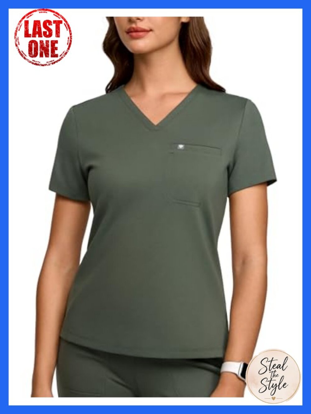 Stretch Knit Scrub Top V-Neck Slim Fit Hip Length Medical Work Uniform